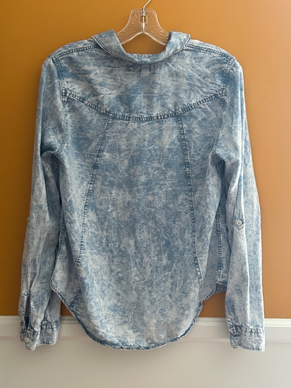 Acid Wash Light Blue Denim Button-Up Shirt - Picture 5 of 8